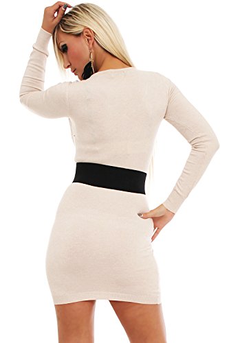 10139 Fashion4Young Damen Strick Minikleid LongPullover Pullover Long Pulli Kleid in 8 Far. Gr 34/36 (34/36, Creme) - 
