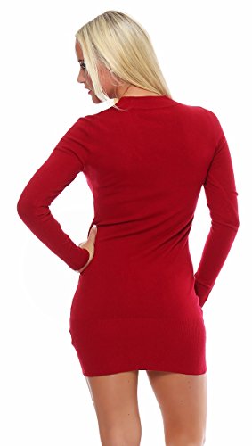 10280 Fashion4Young Damen Feinstrick-Minikleid dress Kleid V-Ausschnitt verfügbar 2 Farben 2 Größen (S/M=34/36, Rot) - 3