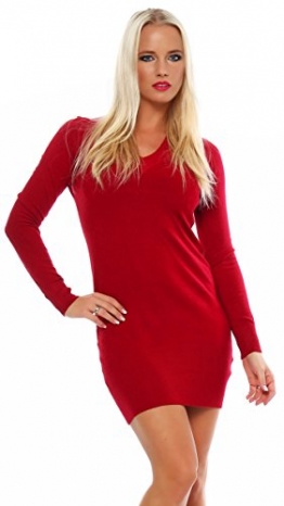 10280 Fashion4Young Damen Feinstrick-Minikleid dress Kleid V-Ausschnitt verfügbar 2 Farben 2 Größen (S/M=34/36, Rot) - 1