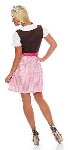 4211 Fashion4Young Dirndl 3 tlg.Trachtenkleid Kleid Mini Bluse Schürze Trachten Oktoberfest (40, Pink Braun) - 