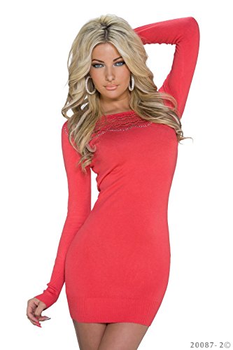 4410 Fashion4Young Damen Strick Minikleid LongPullover Pullover Pulli Kleid in 5 Farben 2 Größen (L/XL 38/40, Lachs) - 2