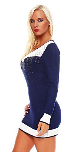 5006 Fashion4Young Damen Strick Minikleid LongPullover Pullover Pulli Long Shirt Kleid in 7 Farben (36/38, Dunkelblau) - 2