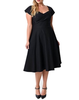 ABYOXI Damen Vintage A-Linie 50er Retro Rockabilly Kleid Knielang Abendkleid Große Größen Schwarz 4XL - 1