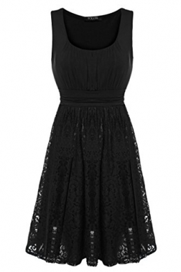 ACEVOG Damen Kleid Sommerkleid Freizeitkleid Partykleid U-Boot Ärmellos A-Linie Spitze Knielang (EU 44(Herstellergröße:XXL), Schwarz) -