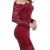 ACEVOG Damen Schulterfreies Spitzekleid mit Langarm Knielang sexy Partykleid Freizeitkleid (EU 38(Herstellergröße_M), Weinrot) -