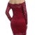 ACEVOG Damen Schulterfreies Spitzekleid mit Langarm Knielang sexy Partykleid Freizeitkleid (EU 38(Herstellergröße_M), Weinrot) - 