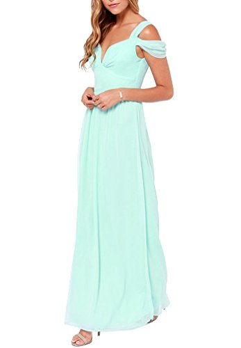 AIYUE Damen Chiffon falten Kleider elegant mit tief V-Ausschnitt extraluxuriös CocktailKleid lang Maxikleid Abendkleid -