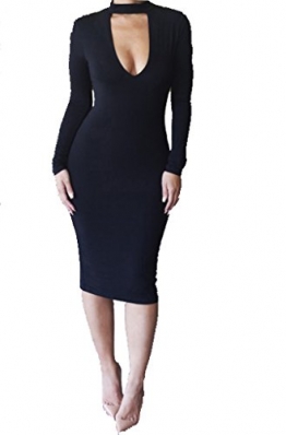 ALAIX Damen Kleid figurbetontes Kleid elastisches und schlankes Party Midi Kleid Schwarz-XL -