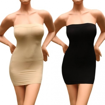 Andux Sexy Damen Figurformende miederkleid trägerlos ausdehnungs minikleid schlankheits SS-W03 Schwarz (XL) - 