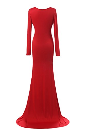 Angelababy LYQ005 Langarm Tief V-ausschnitt Abendkleider Ballkelider Partykleider neu (S, Rot) - 