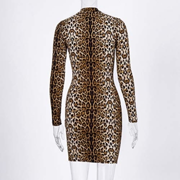 Annstar Frauen Schlangenleder Print Kleid Zebra Leopard Print Club Kleid Rollkragen Sexy Bodycon Party Minikleid (S, E) - 6