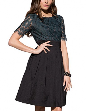 APART Fashion Damen A-Linie Kleid 39532, Knielang, Gr. 42, Schwarz (smaragd-schwarz) - 1