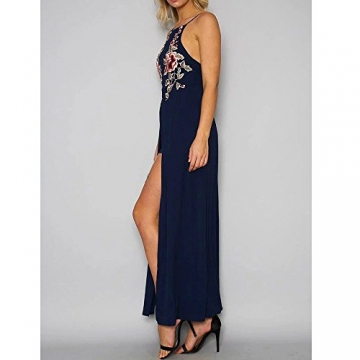 Arrowhunt Damen Lange Elegant Blumen Ärmellos Rückenfrei Party Kleider - 