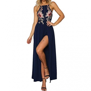 Arrowhunt Damen Lange Elegant Blumen Ärmellos Rückenfrei Party Kleider -