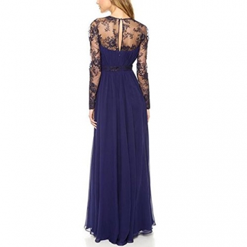 Arrowhunt Damen Mädchen Blau Lila Lange Langarm Taille V-Neck Spitze Elegant Party Kleider - 