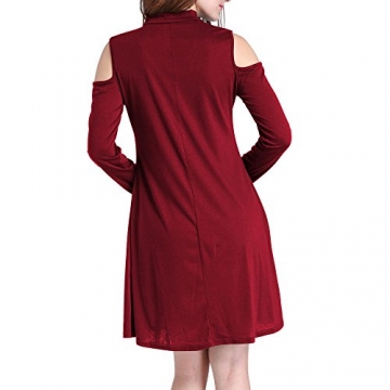 Arrowhunt Damen Mädchen Einfarbig V-neck Langarm Schulterfrei Lange Pullover Minikleider - 