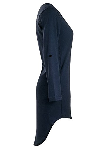 ASSKDAN Mini Hemdkleid Chiffon Lange Ärmel V Ausschnitt Casual Blusenkleid Minikleid - Herbst 2016 (40, Blau) - 