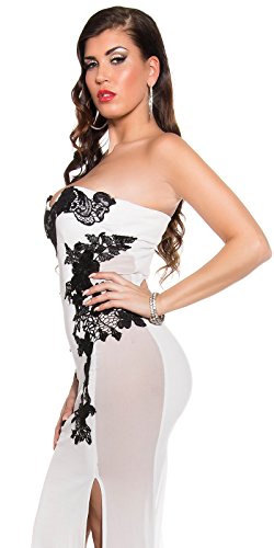 Atemberaubendes KouCla Abendkleid Long-Dress mit Stickerei - Elegantes langes Bandeau Ballkleid Gr. 34 - 40 Schwarz Weiss Rot (K18449) (8 (deutsche Gr. 34), Weiss) - 8
