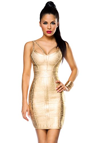 Bandage Kleid mit detailreichem Dekolleté und Metallic-Beschichtung A14023, Größe:36;Farbe:gold - 1