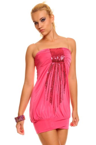 Bandeau Kleid Minikleid Longtop Top Partykleid Discokleid Pailletten / 25 Farben Pink - 1