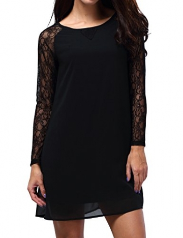 Bepei Damen Chiffon Sommer Langarmkleid Longtop Casualkleid Minikleid Shirtkleid Schwarz S - 1