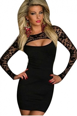 Blansdi-Langarm-Minikleid Spitze Sexy Patchwork Look Schwarz Mini-Kleid Abendkleid Partykleid Abend-Kleid Dress passt für Größe schwarz - 1