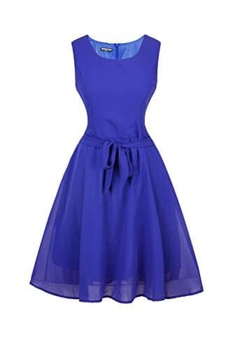 Blau Kleider, ErGirls Damen A-Linie Ärmellos Chiffonkleid Brautjungfernkleid Partykleid Prinzessin Hochzeit Kleid Minikleid (42, Blau) - 