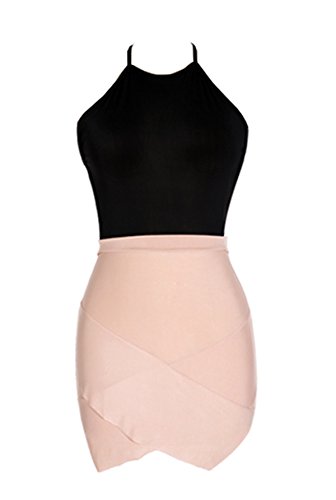 CRAVOG Damen Kleider Bodycon Sexy Backless Asymmetric Etuikleid Minikleid Clubwear Partykleider - 