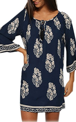 CRAVOG Frauen Sommerkleid Casual Strandkleid Minikleid mit Rundhalsausschnitt 3/4 Sleeve Damen Kleid - 1