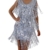 Damen Abendkleider Mit Pailletten Cocktail Partykleider Cocktailkleid Quaste Glitzer Kurz V-Ausschnitt Ärmellos Hipster One Size - 1