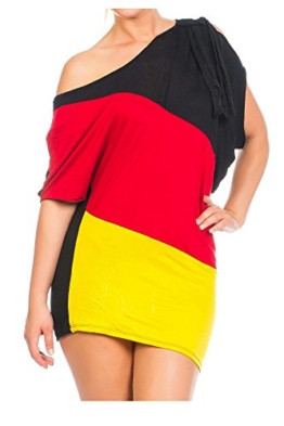 Damen Flaggen one-Shoulder Asymmetrisch Deutschland Minikleid Mini Kleid Long Shirt Bluse Tunika Fan EM WM Fußball Trikot SM 34 36 Multicolor 34/36/38 (Einheitsgröße) multicolor - 1