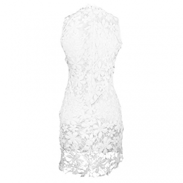 Damen Minikleid Spitze Sommerkleid Ärmellos A-Linie Cocktaikleid Partykleid Strandkleider Weiß - 