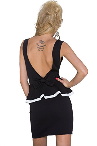 Damen Peplum ärmellos schwarz Mini-Kleid mit offener Rückseite Clubwear Summer Evening Party-Kleid mit Schößchen 12, Größe M - 