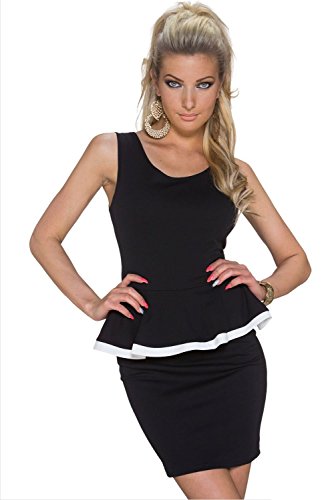 Damen Peplum ärmellos schwarz Mini-Kleid mit offener Rückseite Clubwear Summer Evening Party-Kleid mit Schößchen 12, Größe M -