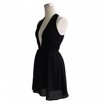 Dantiya Damen Frau Mädchen Tief V-Hals Hosenträger Chiffon Kleid (S:Brüste:86;Länge:79, Schwarz) - 