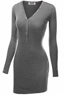 DJT Damen Langarmshirt Sweater Jersey Minikleid Freizeit Bodycon Dunkelgrau XL -