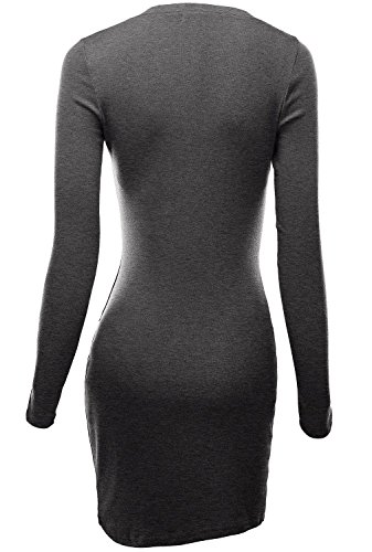 DJT Damen Langarmshirt Sweater Jersey Minikleid Freizeit Bodycon Dunkelgrau M - 2