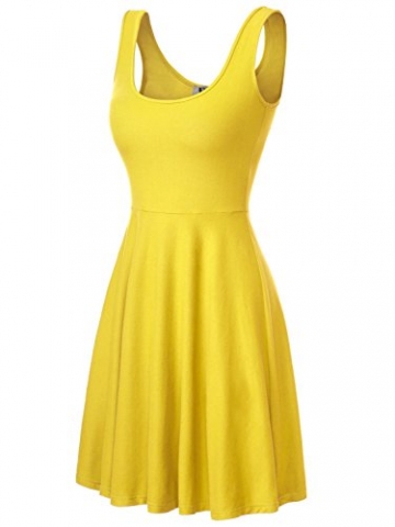 DJT Damen Vintage Sommerkleid Traeger mit Flatterndem Rock Blumenmuster Gelb S -
