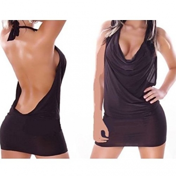 DP Design® Mini Kleid Schwarz Sexy Rückenfrei Ausschnitt Maxishirt Hohe Qualität Neues Angebot - 