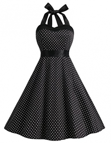 Dresstells Neckholder Rockabilly 50er Polka Dots Punkte 1950er Kleid Petticoat Faltenrock Black Small White Dot M -
