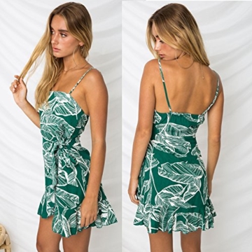 ECOWISH Blumenkleid Damen Sommerkleider Kurz Ärmellos Strandkleider Partykleid Träger Rückenfreies kleider Grün XL - 3