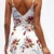 ECOWISH Damen Kleid Sommerkleid V-Ausschnitt Ärmellos Blumendruck Spaghetti Strap Mini Swing Strandkleid Mit Gürtel Weiß M - 3