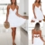 ECOWISH V Ausschnitt Kleid Damen Spitzenkleid Träger Rückenfreies Kleider Sommerkleider Strandkleider Weiß L - 3