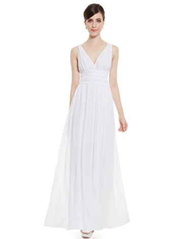 Ever Pretty Damen V-Ausschnitt Lange Chiffon Abendkleider Festkleider 48 Weiß -