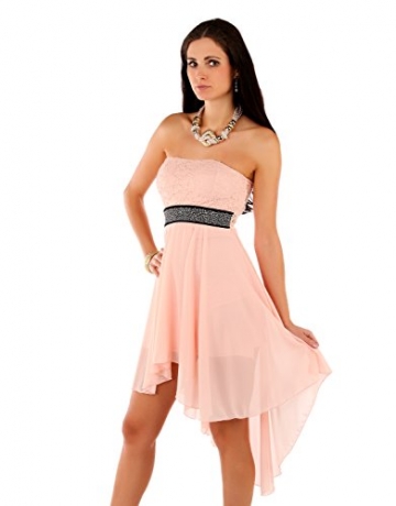 Few24 Chiffon Bandeau Cocktailkleid mit Spitze Kleid Sexy Kleid Partykleid Asymmetrisch Minikleid Abendkleid 12121 (S/ 36, Pfirsich) - 4