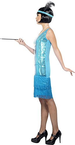 Flirty Flapper Kostüm Türkis mit Kleid Kopfschmuck und Halskette, Medium - 