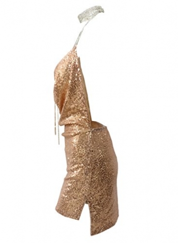 Futurino Damen Frühling/Sommer Casual Glanz Rückenfrei Sequin Split Mini Kleider Kurz Strand Urlaub Neckholder Bodycon Clubwear Rose Gold - 