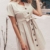 GARYOB Damen V Ausschnitt Sommerkleid Vintage Taste Kleid Kurze Ärmel Leinen Kurze Kleider Strandkleid - 3