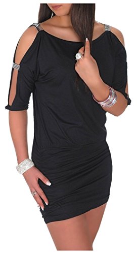 Glamour Empire Damen Tunik Top mit Armschlitz Mini-Kleid Schwarz Partykleid 157 (Schwarz, EU 40/42, L) -