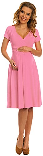 Happy Mama Damen Viskosejersey Umstandskleid Schwangerschafts Kleid Kurzarm 108p (Pulver Rosa, EU 36, S) - 
